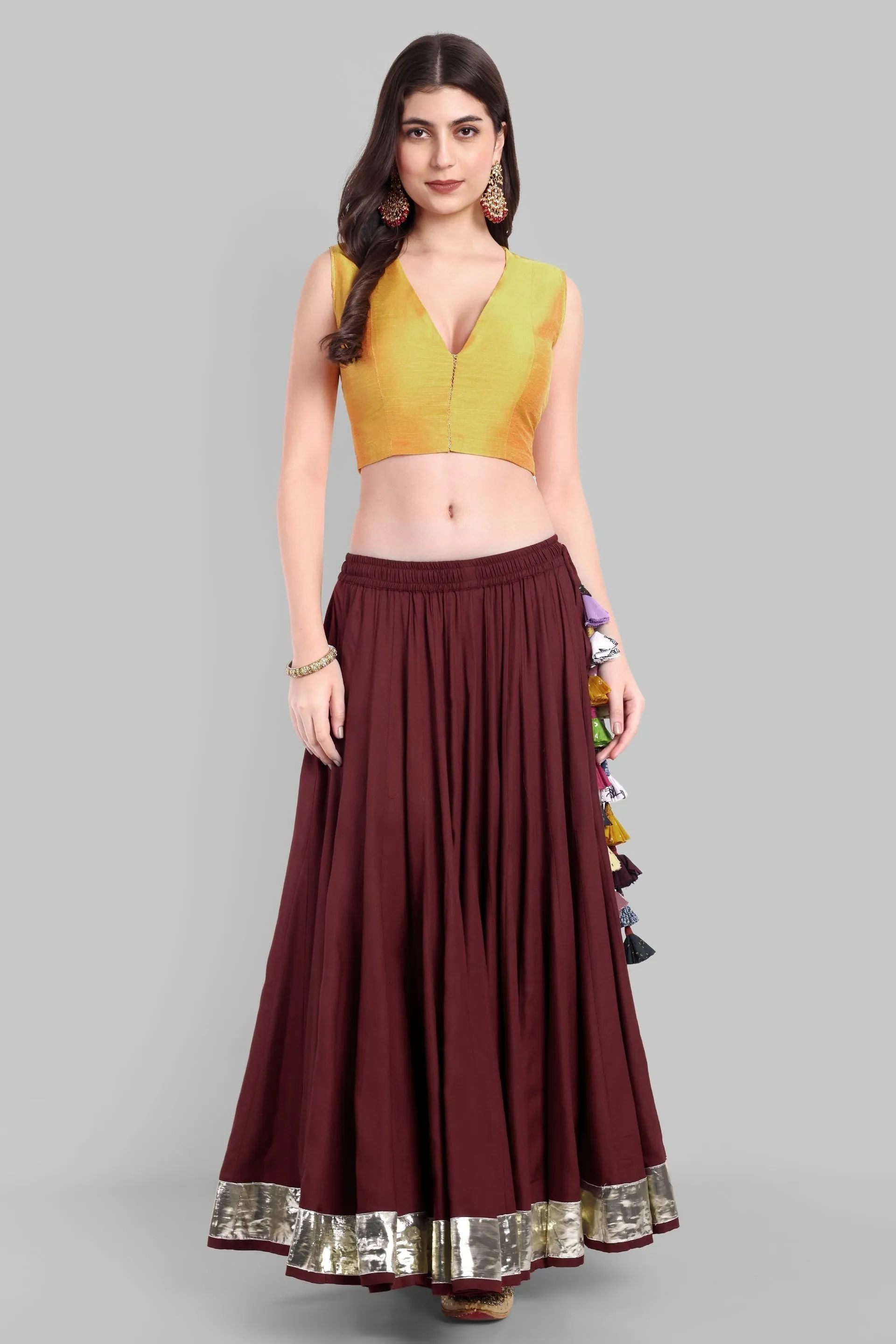 100 Kalis Maroon Skirt with Water Gold  Border