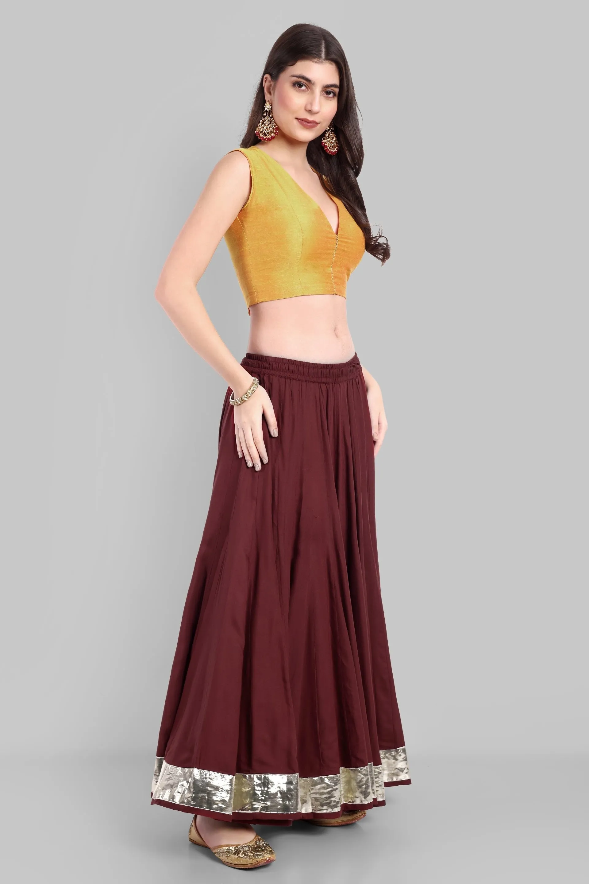 100 Kalis Maroon Skirt with Water Gold  Border