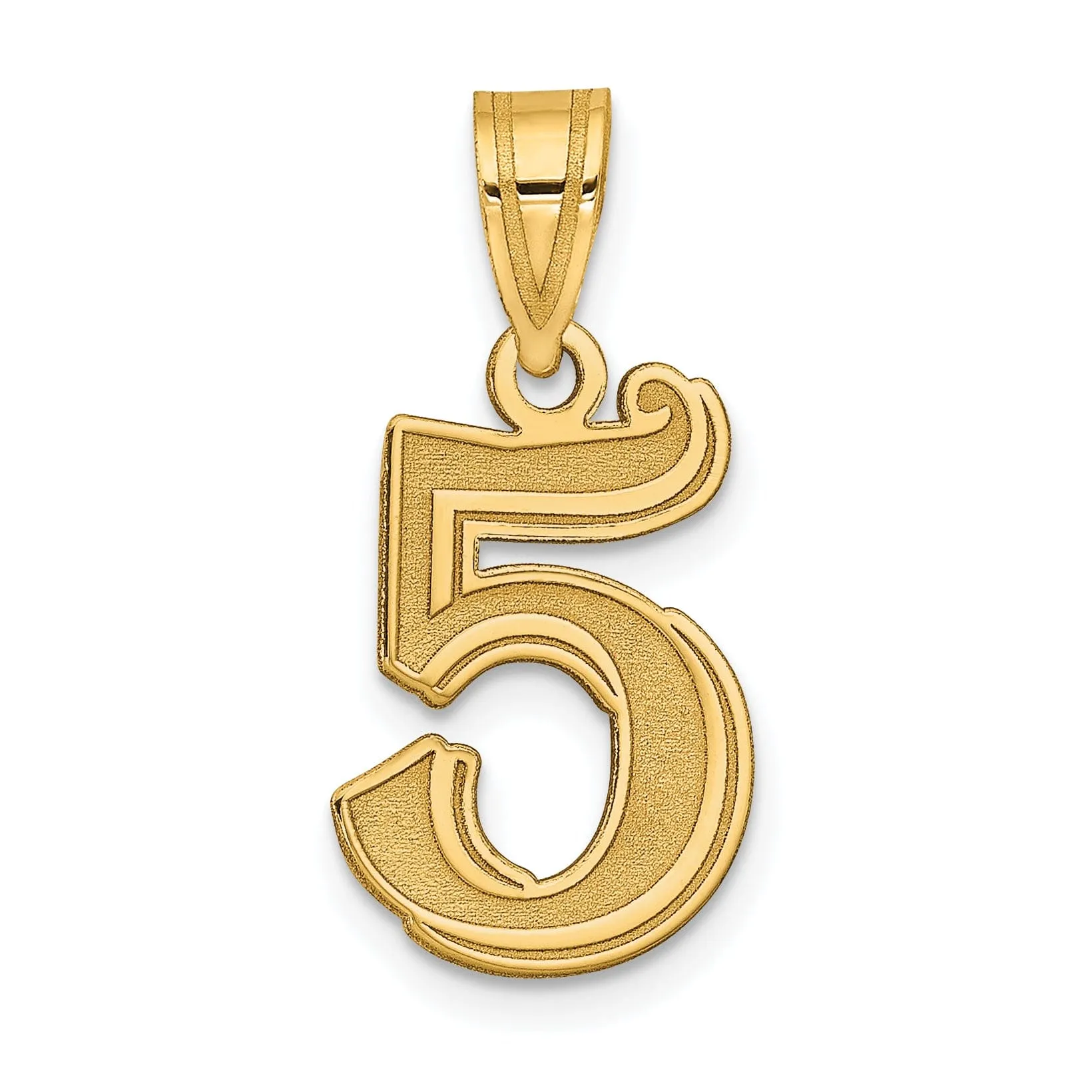 14k Yellow Gold Polished Etched Finish Number 5 Charm Pendant