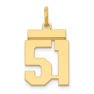 14k Yellow Gold Polished Finish Small Size Number 51 Charm Pendant