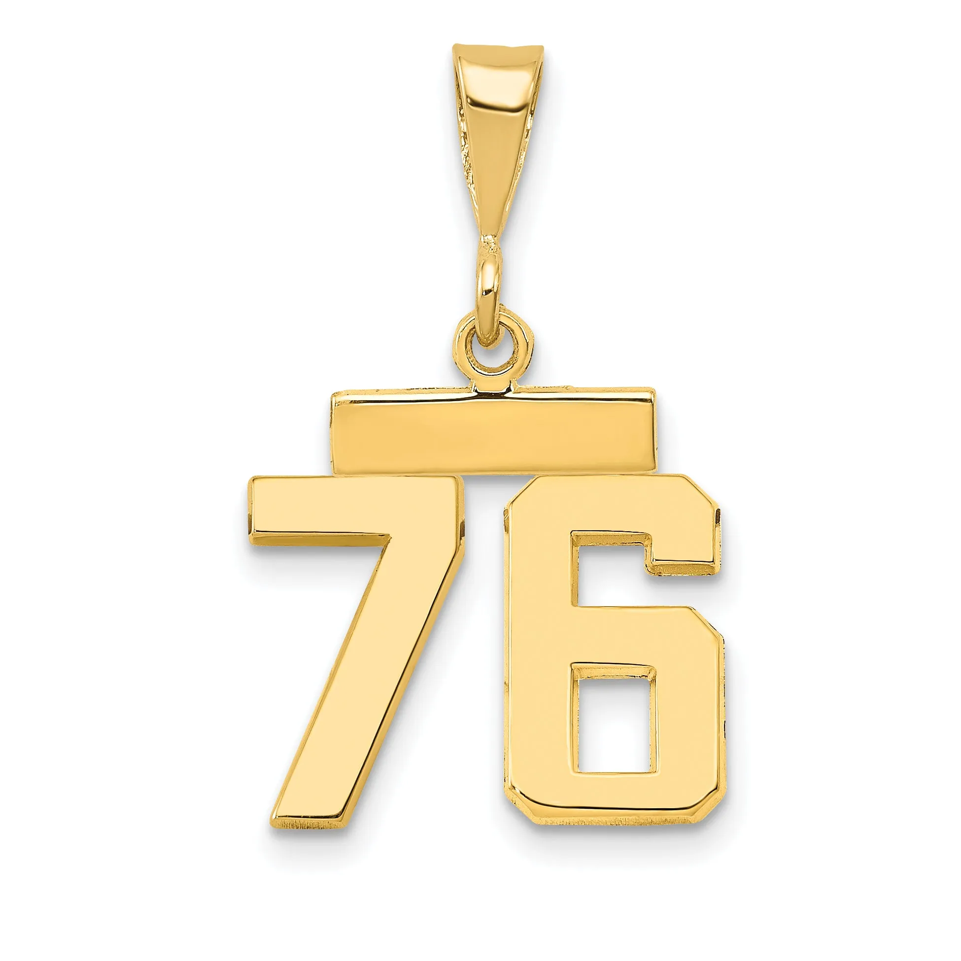 14k yellow gold small polished number 76 charm