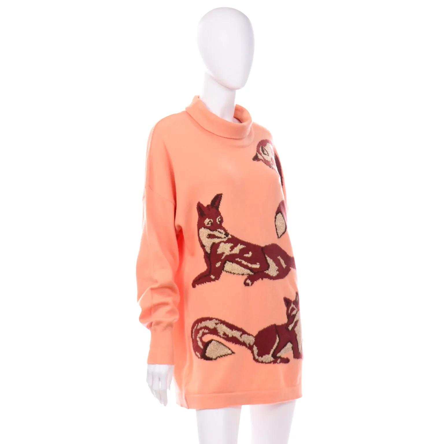 1980s Vintage Escada Margaretha Ley Oversized Peach & Brown Fox Sweater