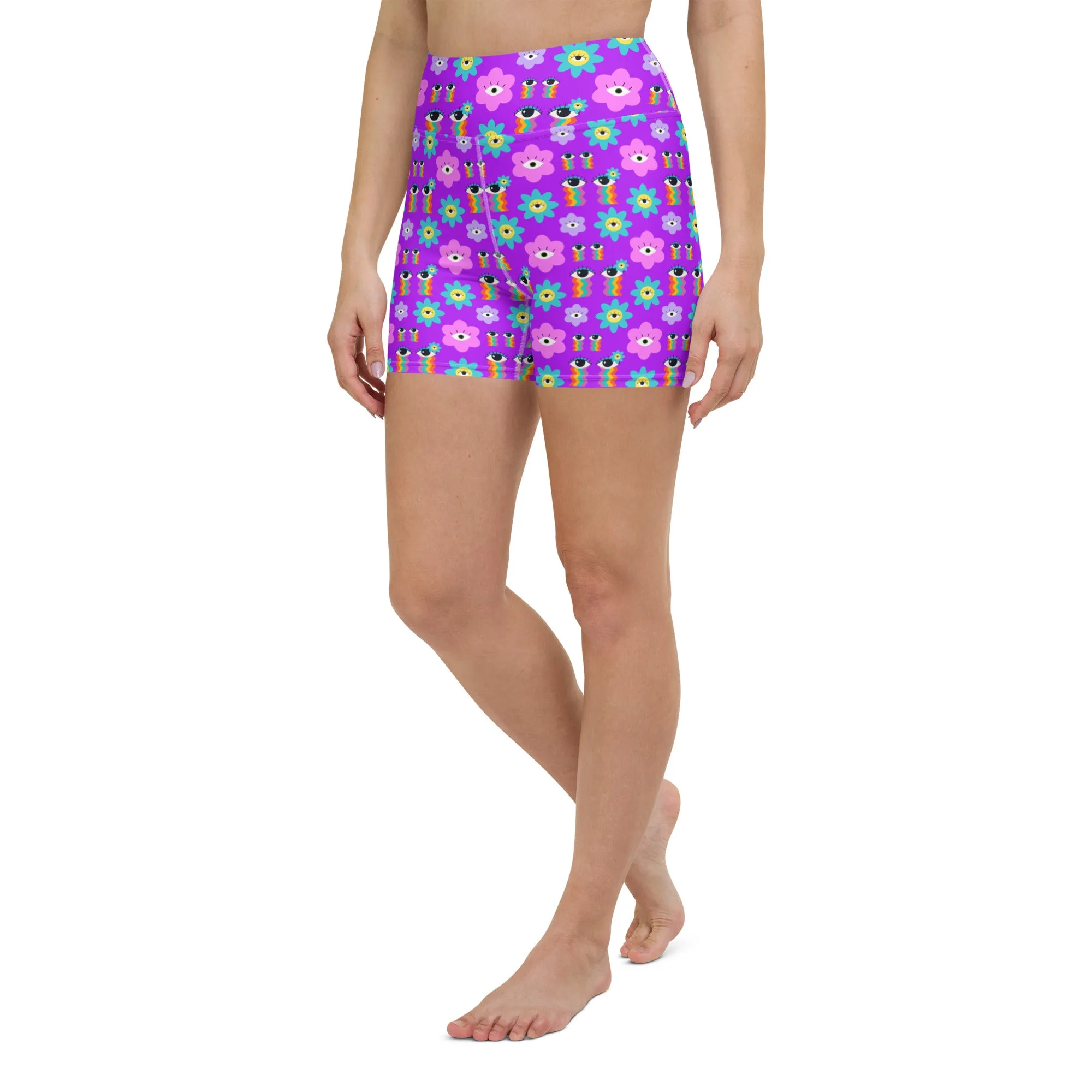 70’s Vibes Purple High-Waisted Yoga Shorts | Retro Style & Comfort