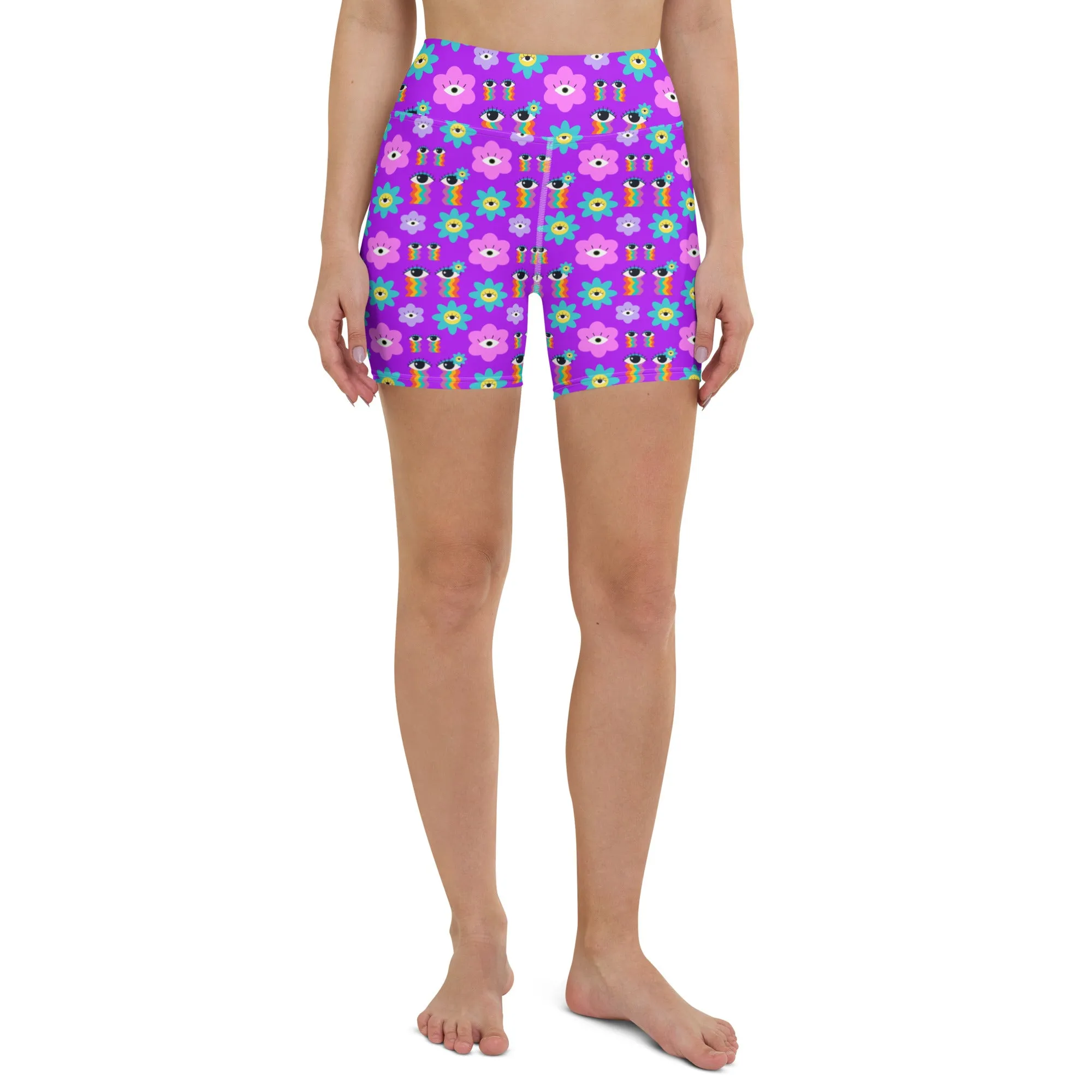 70’s Vibes Purple High-Waisted Yoga Shorts | Retro Style & Comfort