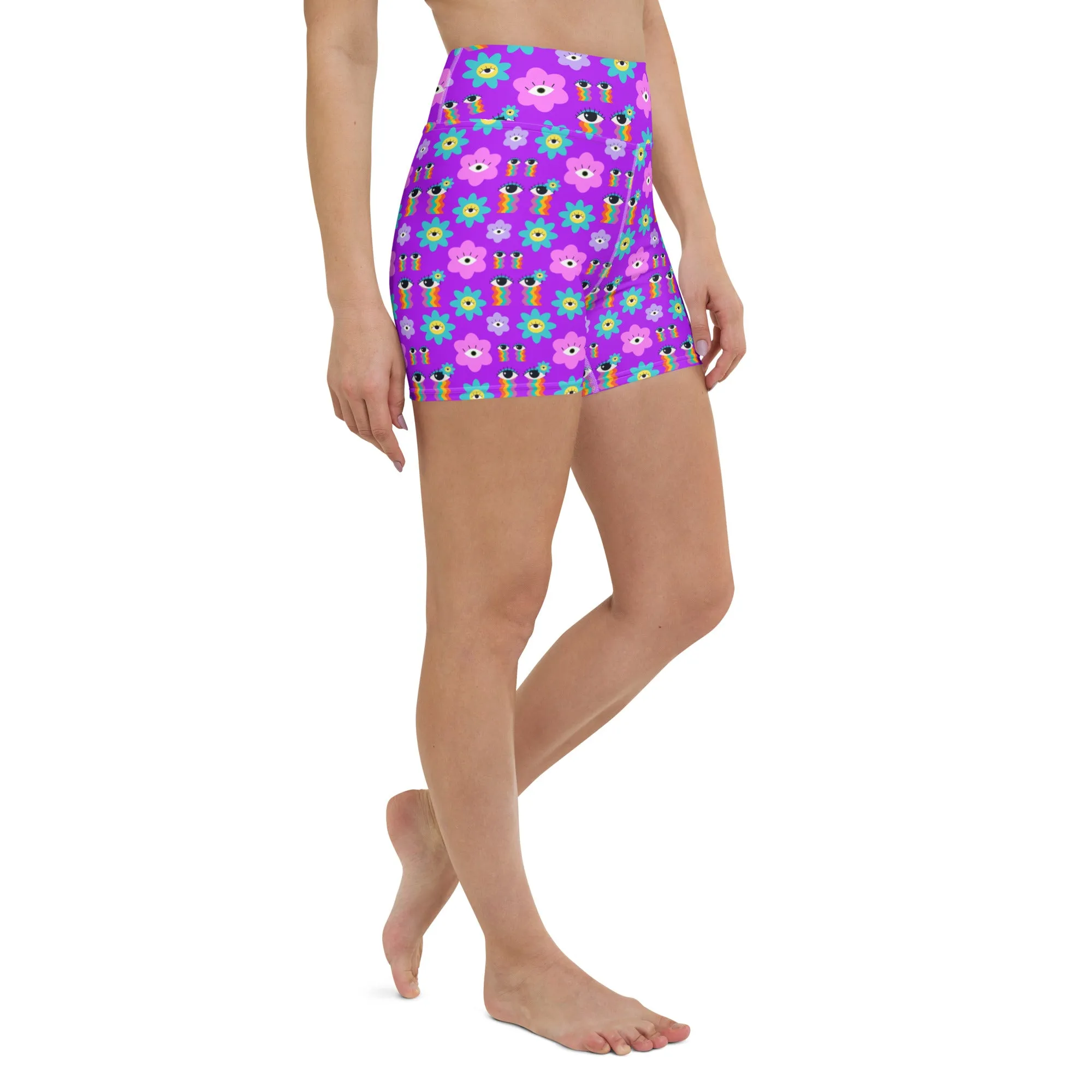 70’s Vibes Purple High-Waisted Yoga Shorts | Retro Style & Comfort