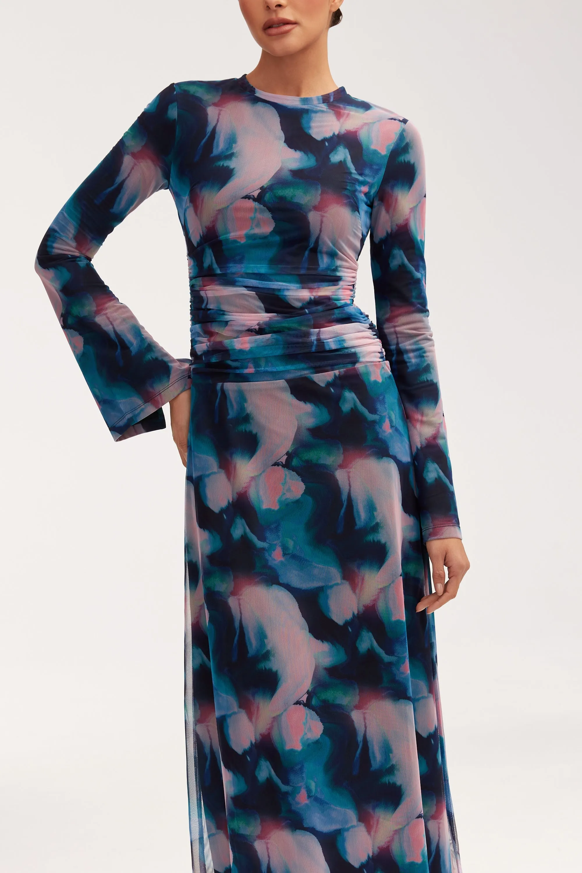 Adelina Rouched Maxi Dress - Blue Tie Dye