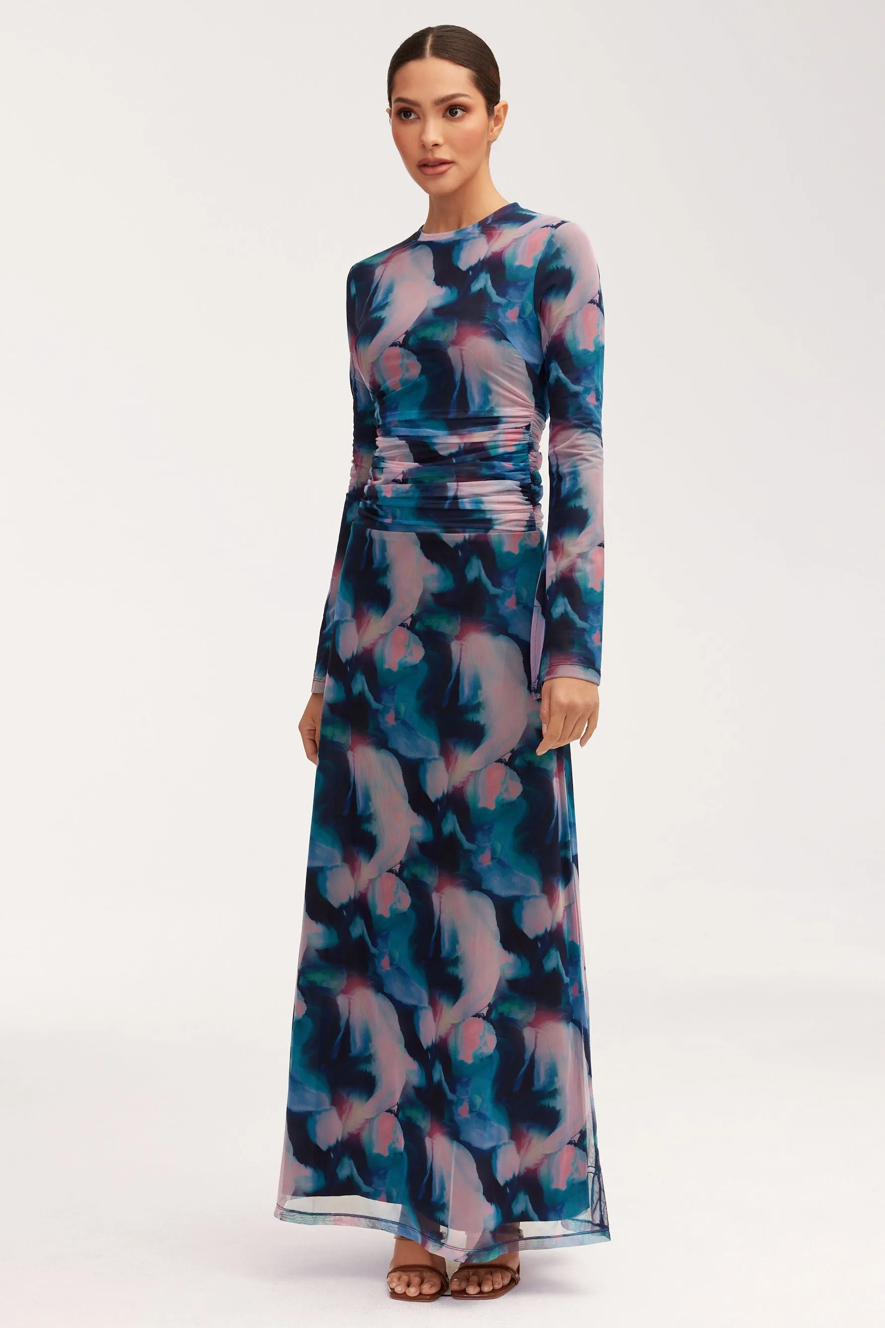 Adelina Rouched Maxi Dress - Blue Tie Dye