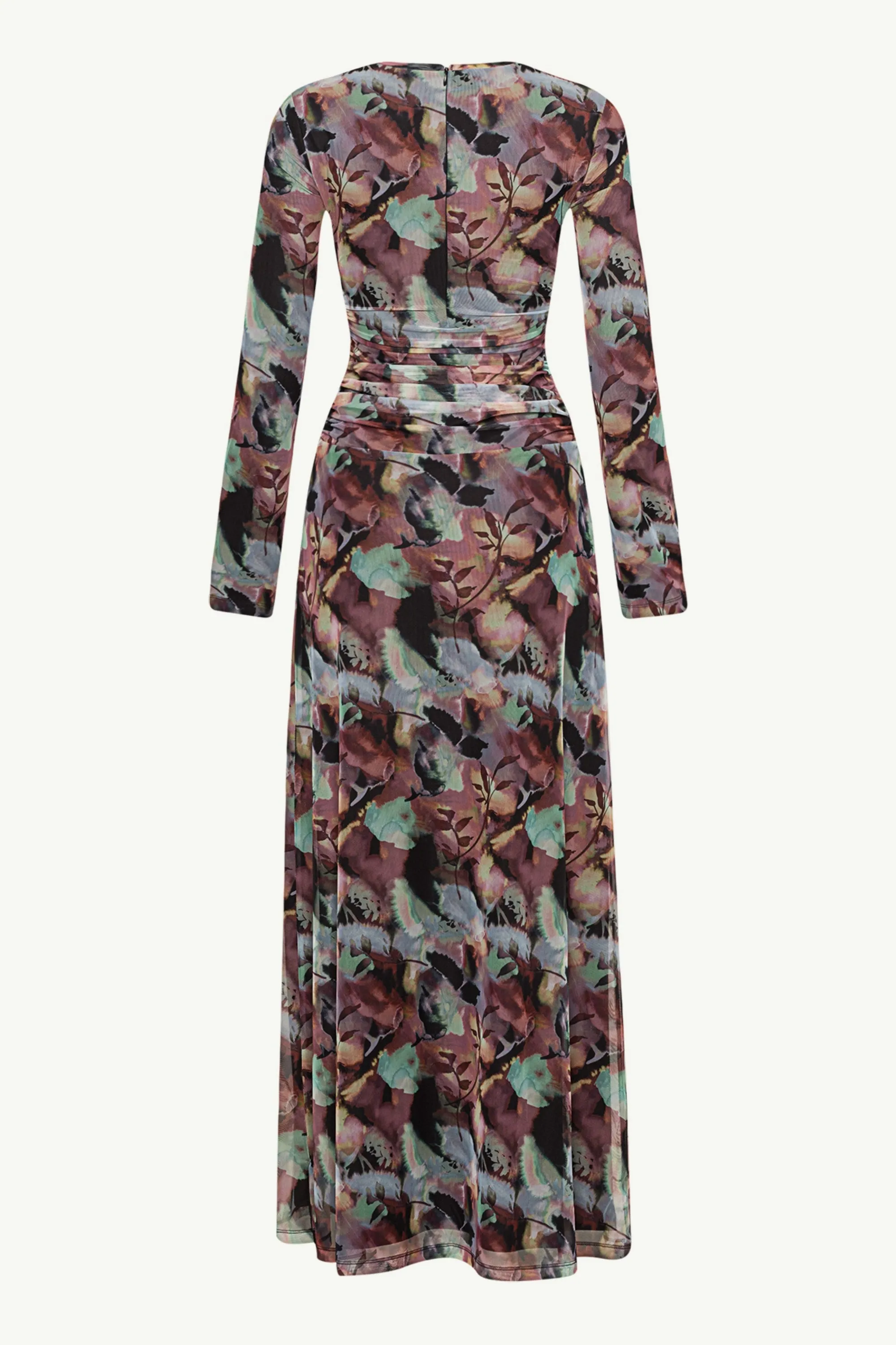 Adelina Rouched Mesh Maxi Dress - Floral Tie Dye