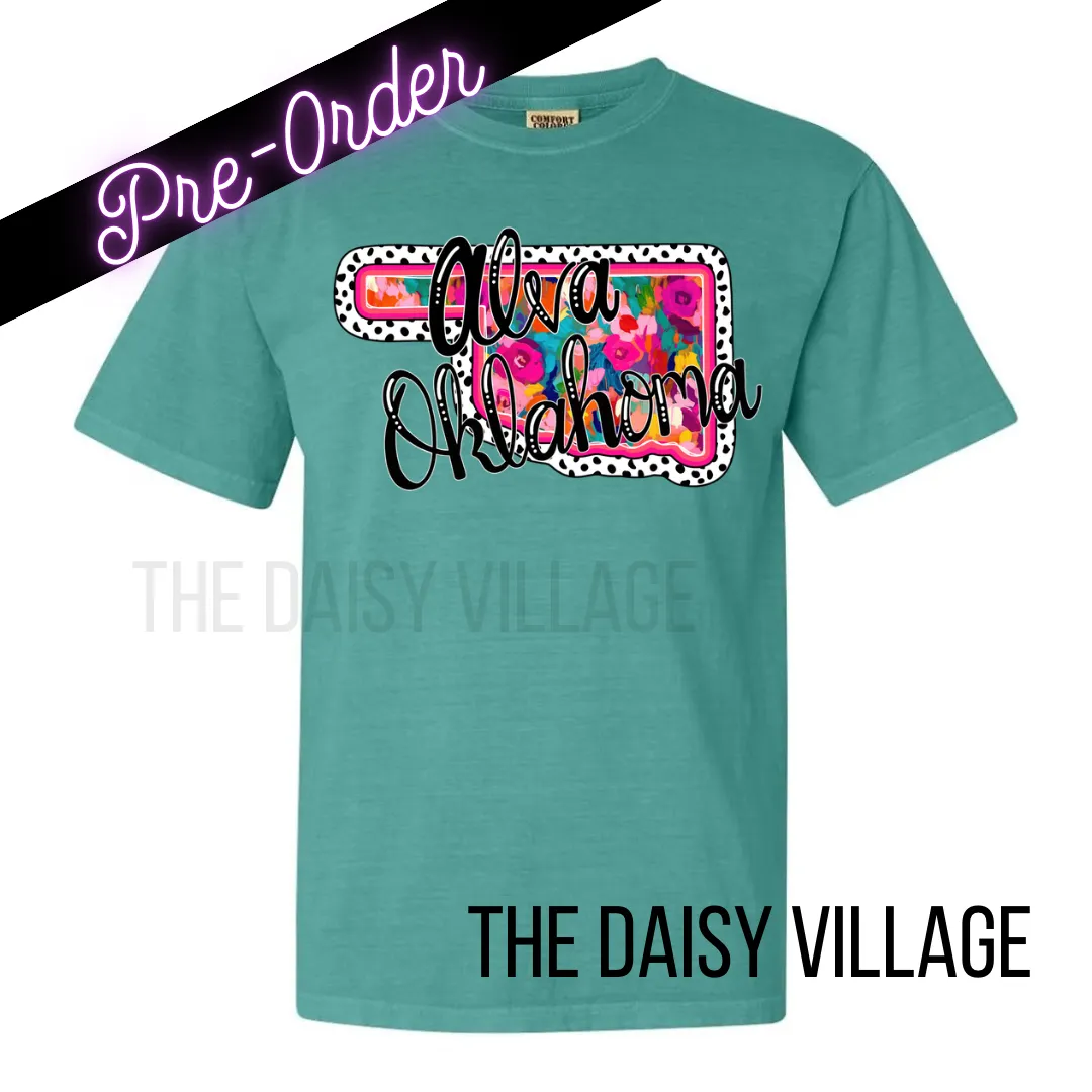 Alva, OK Floral State Comfort Colors Tee