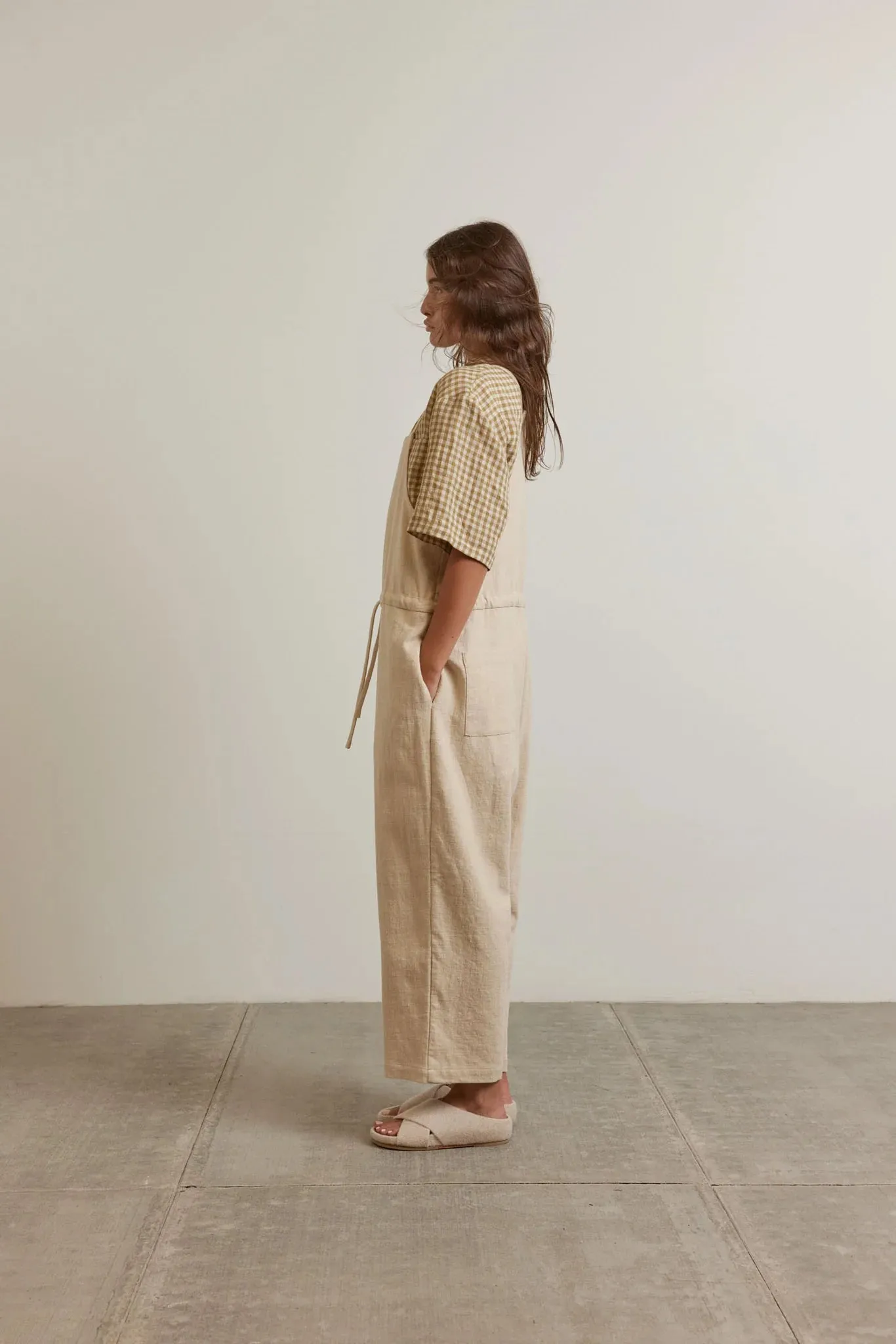 Amente - Tie Waist Ramie Overall | Oatmeal