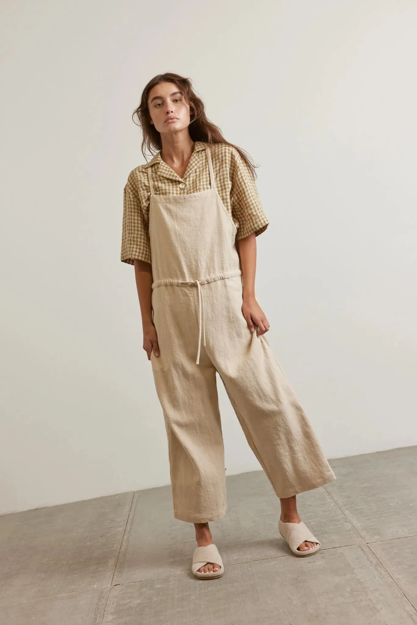 Amente - Tie Waist Ramie Overall | Oatmeal