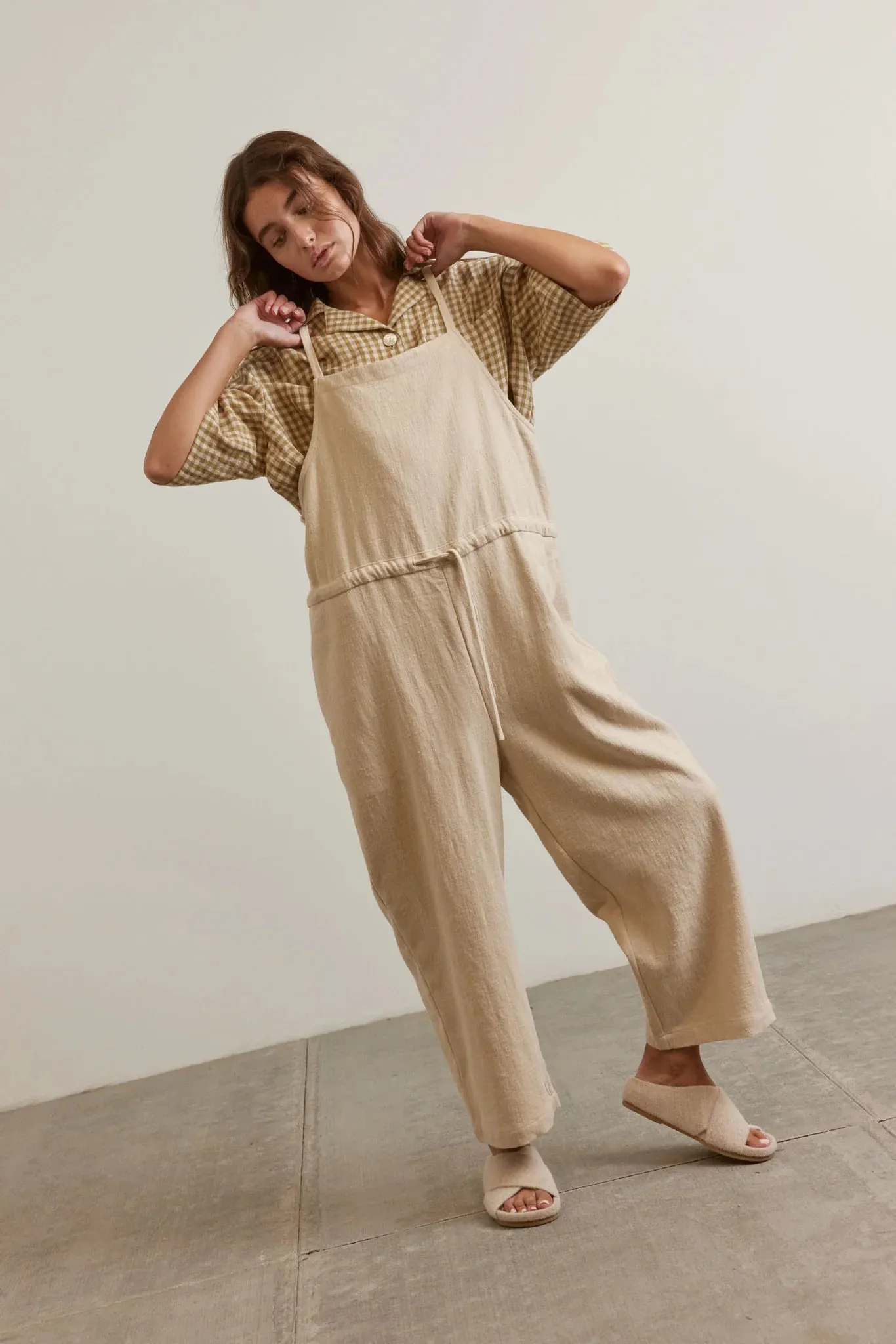 Amente - Tie Waist Ramie Overall | Oatmeal