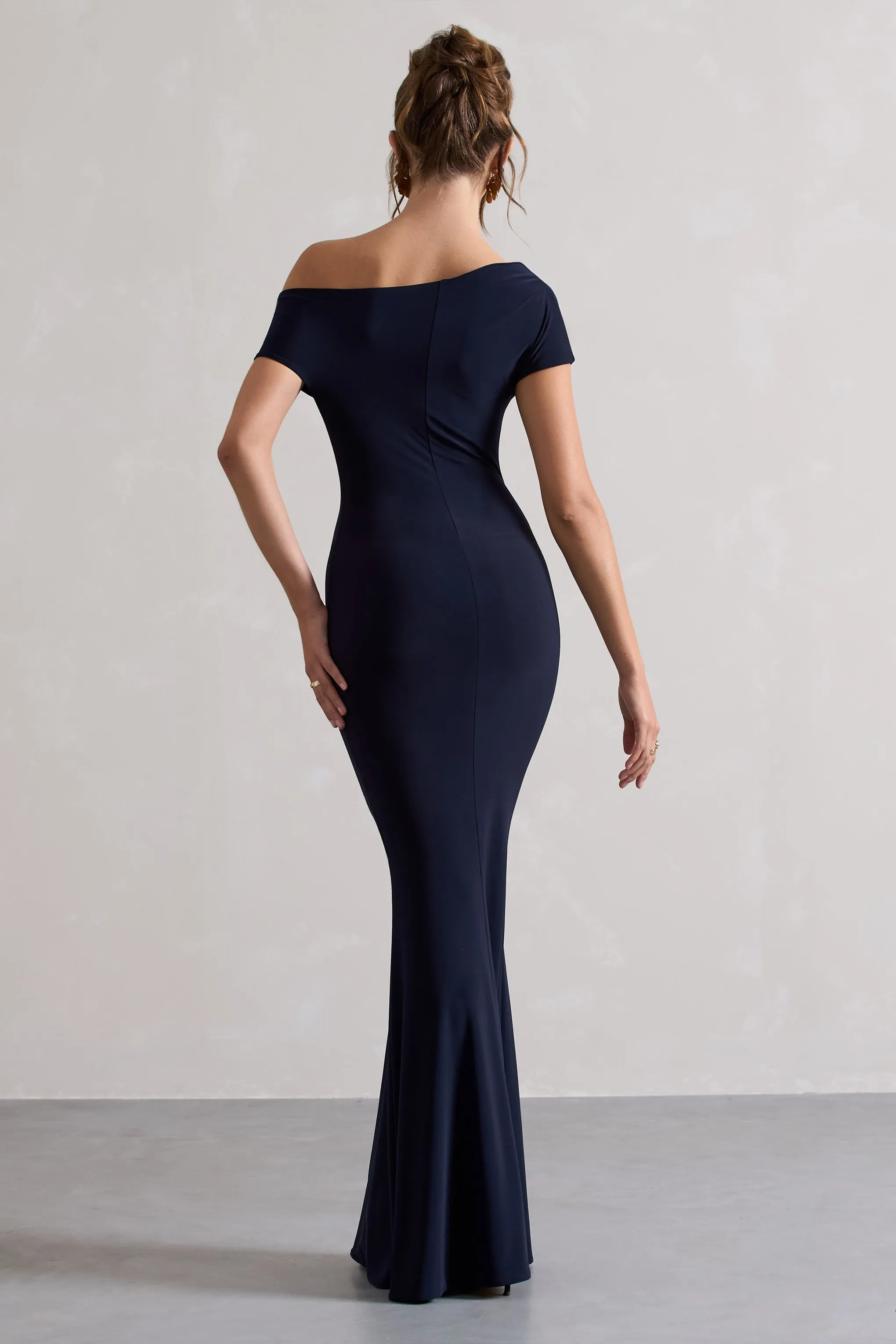 Avila | Navy Asymmetric Bardot Maxi Dress