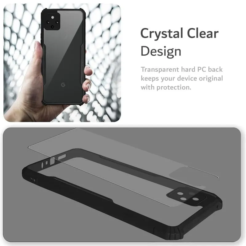 Back Cover Case for Google Pixel 4A 5G | HybridShield Transparent Glass Back | Camera Protection - Black Bumper & Transparent Back