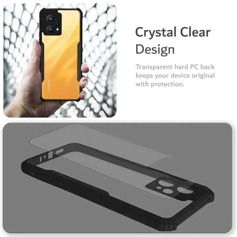 Back Cover Case for Realme 9 4G | Realme 9 Pro Plus 5G | HybridShield Transparent Glass Back | Camera Protection - Black Bumper & Transparent Back