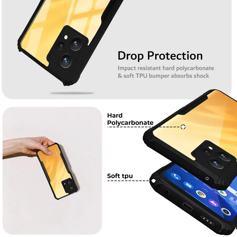 Back Cover Case for Realme 9 4G | Realme 9 Pro Plus 5G | HybridShield Transparent Glass Back | Camera Protection - Black Bumper & Transparent Back