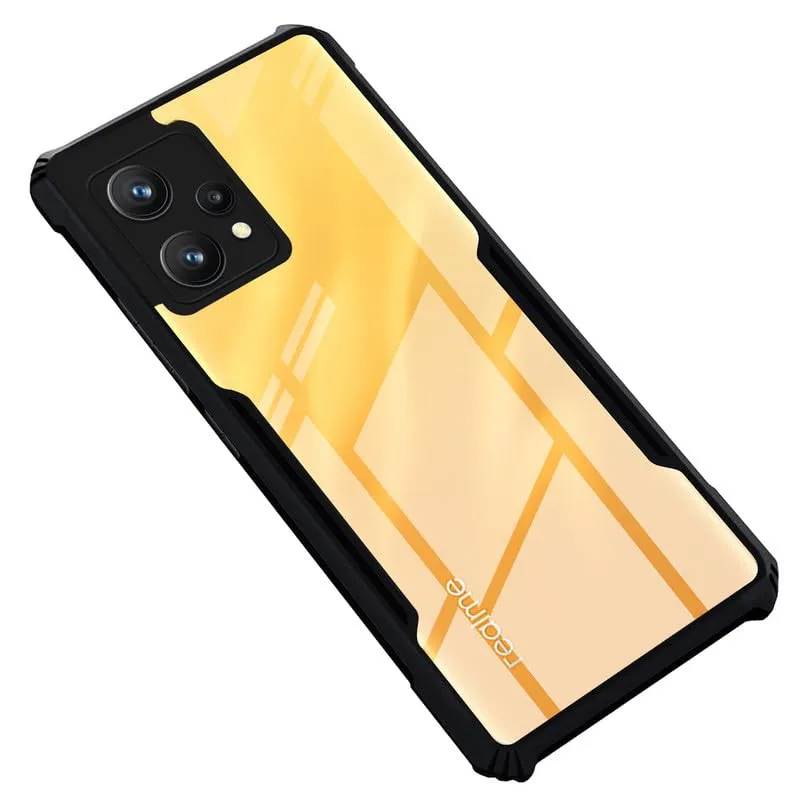 Back Cover Case for Realme 9 4G | Realme 9 Pro Plus 5G | HybridShield Transparent Glass Back | Camera Protection - Black Bumper & Transparent Back