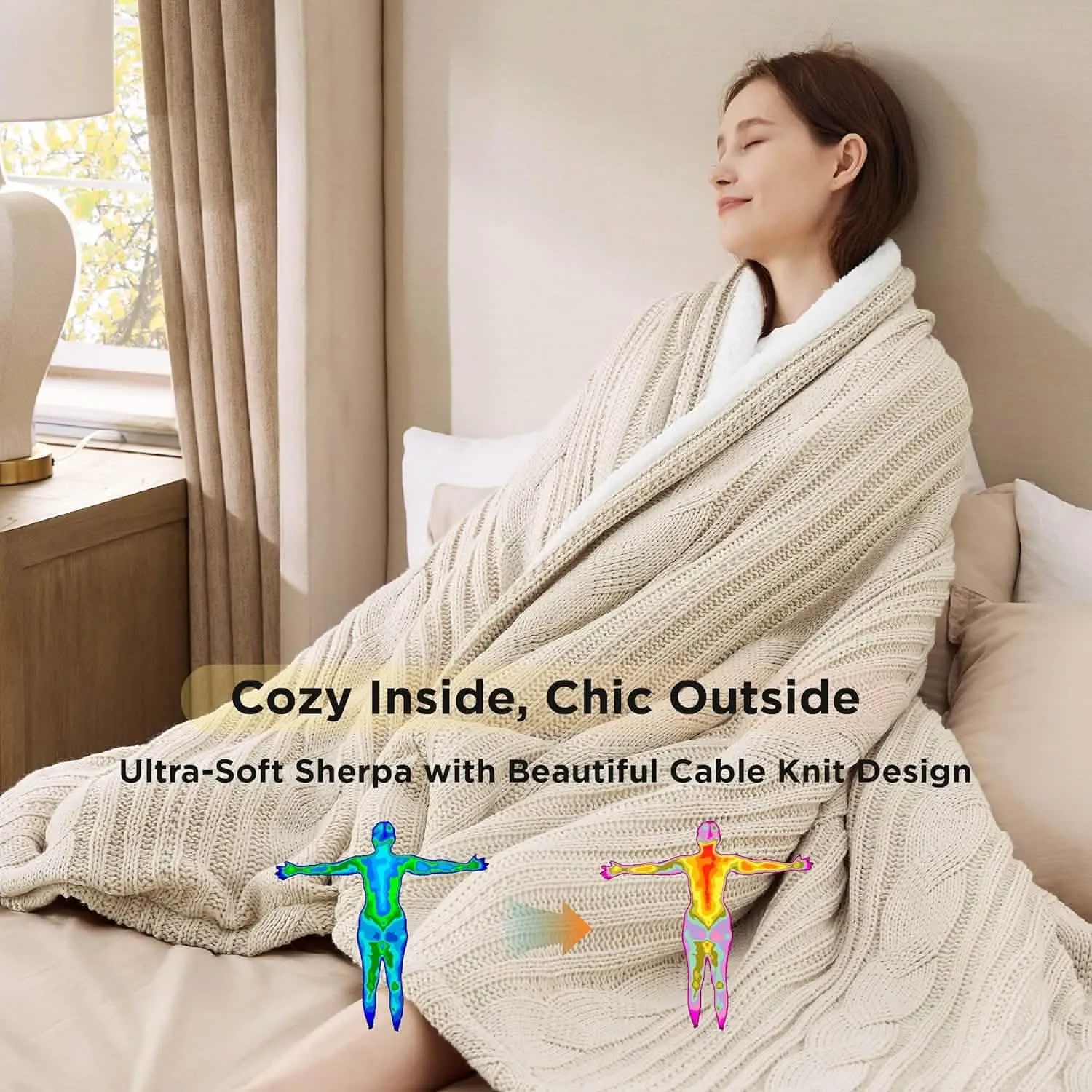 Bedsure Knit Sherpa Reversible Throw Blanket-Cable Knit