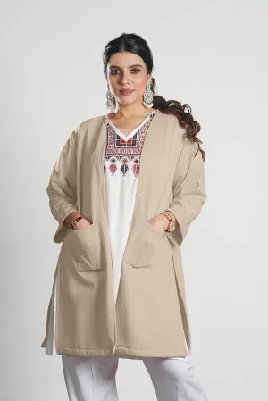 Beige Longline Shrug - Solid