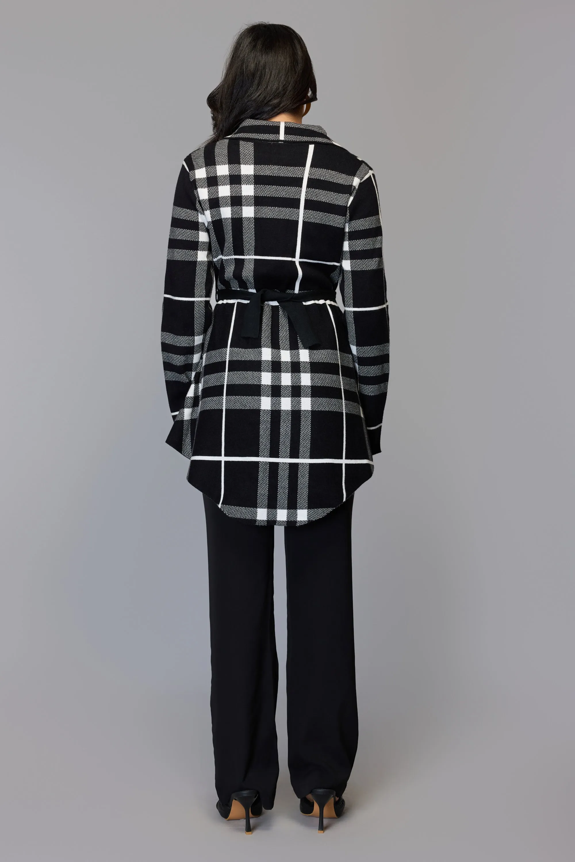 Black and White Tartan print sweater with belt