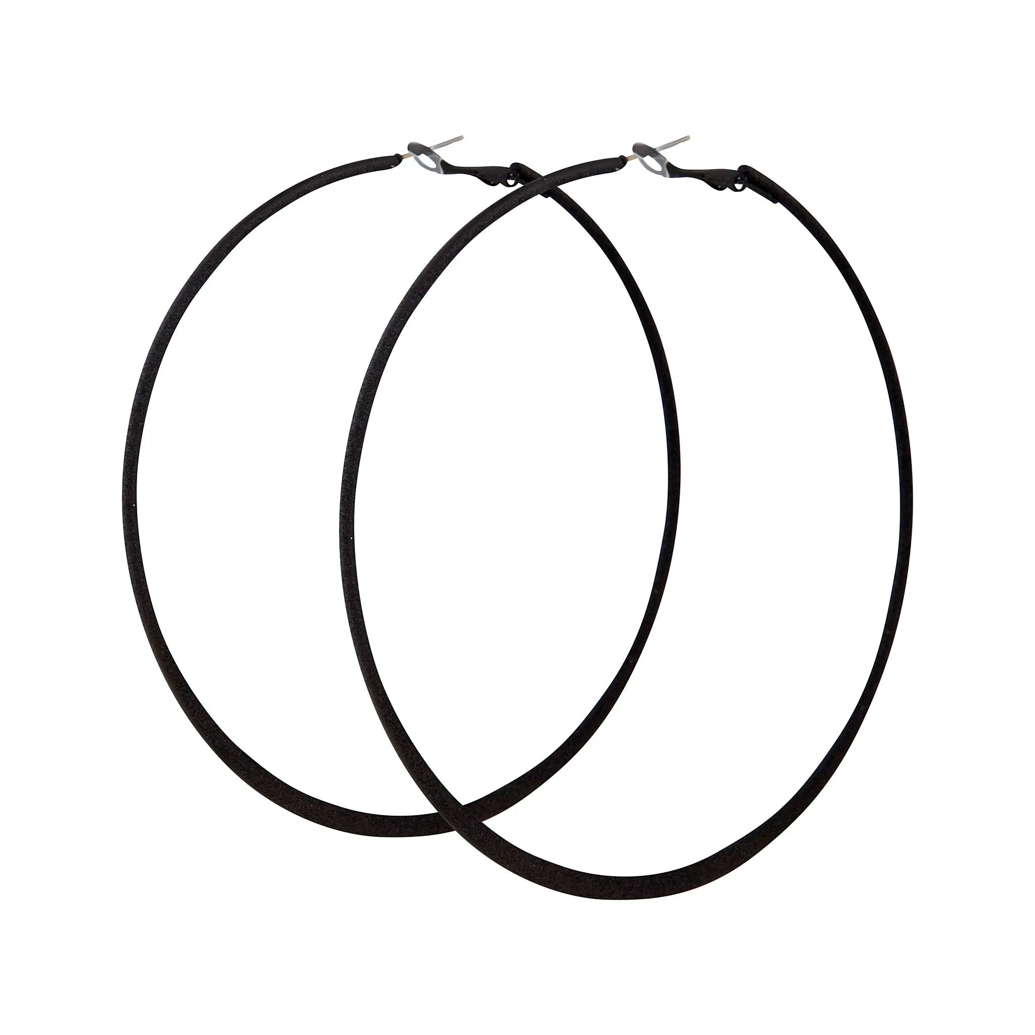 Black Fine Flat Edge Hoop Earrings