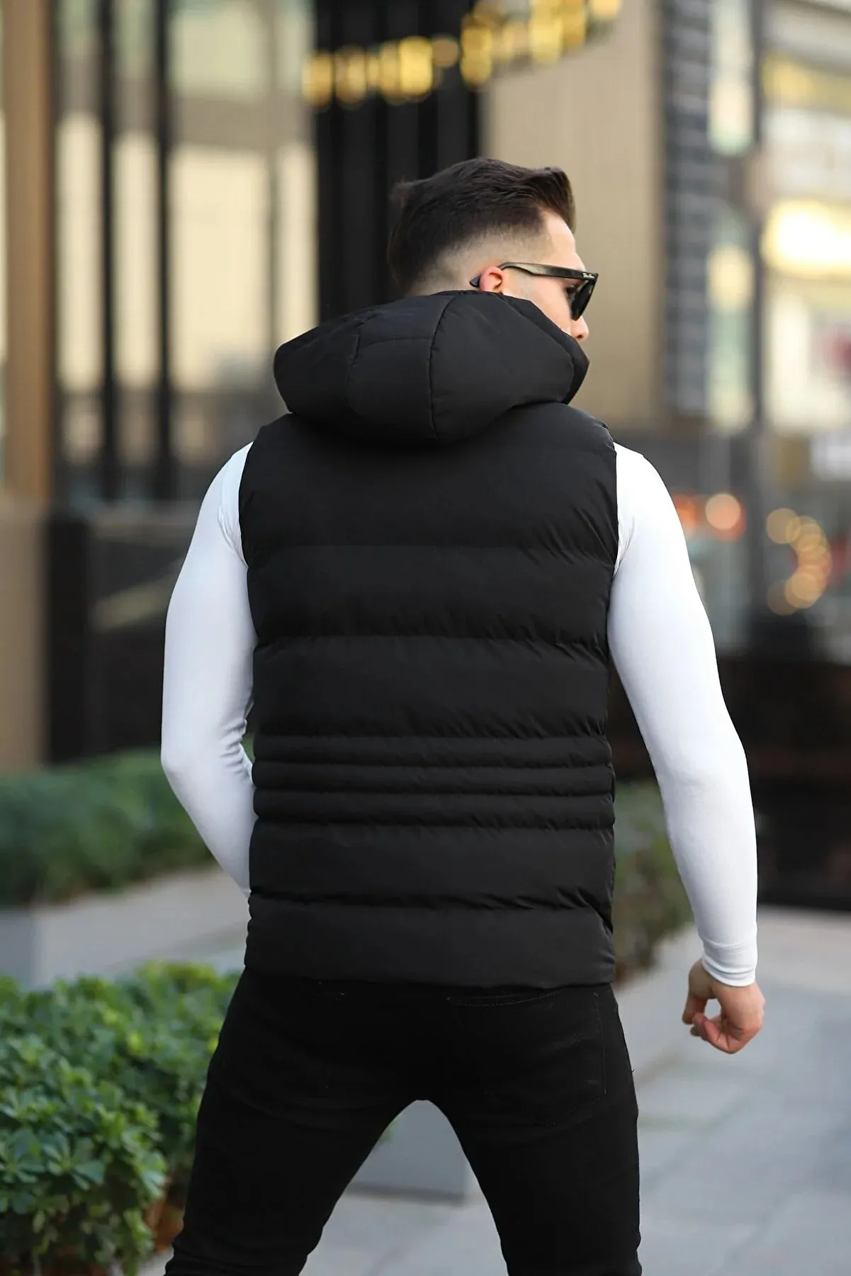 Boymen Men's Black Waterproof Removable Hooded Vest