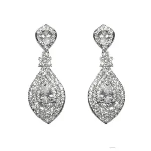 Classic Statement Pear Shape CZ Dangle Brass Earrings