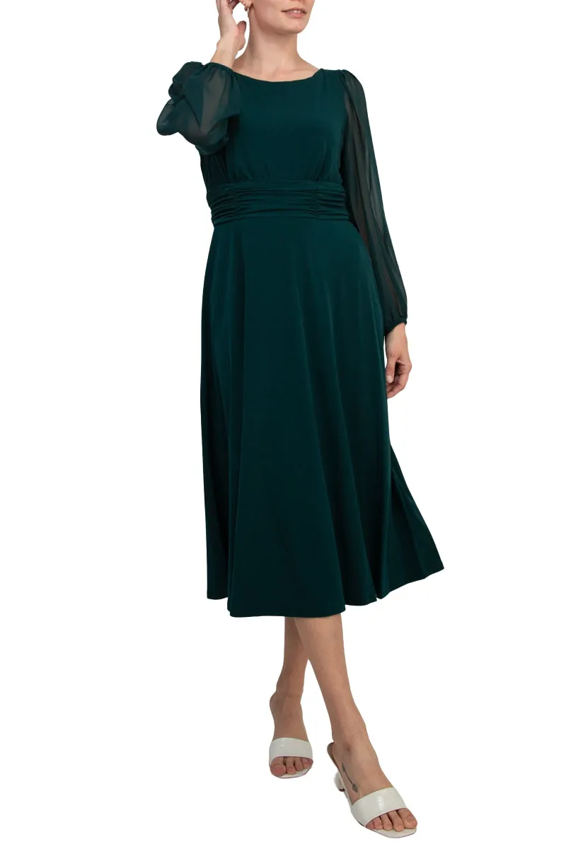 Connected Apparel Chiffon Long Sleeve Midi Dress