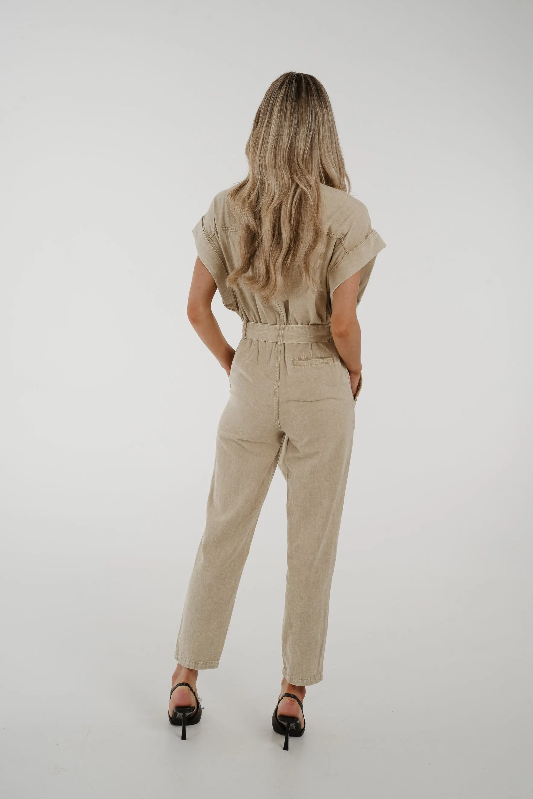 Cora Short Sleeve Jumpsuit In Neutral