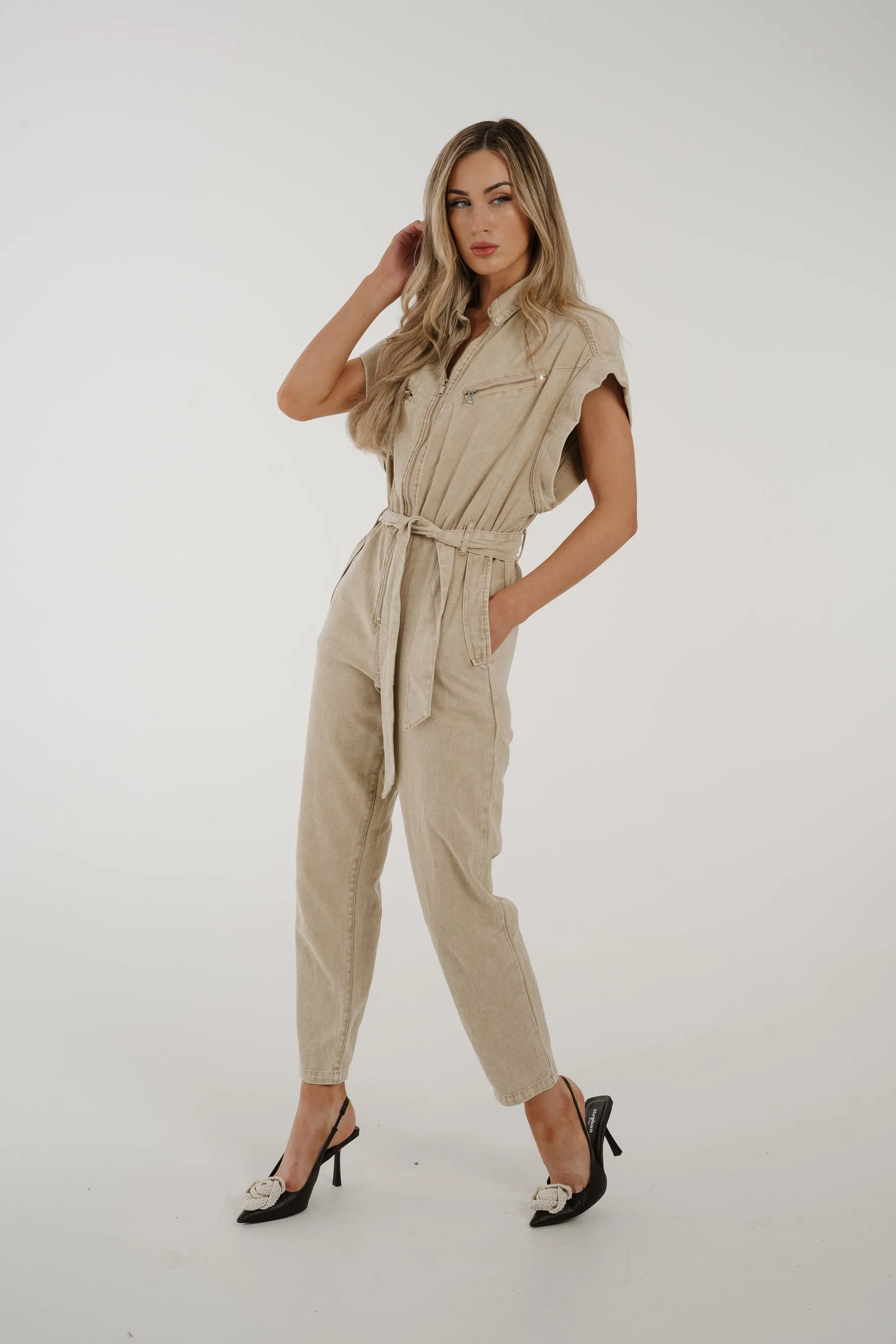 Cora Short Sleeve Jumpsuit In Neutral