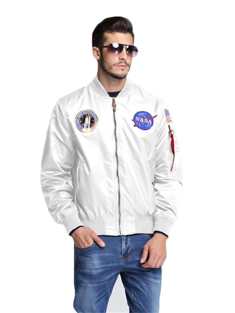 CORIRESHA NASA Embroidery Badge Bomber Jacket