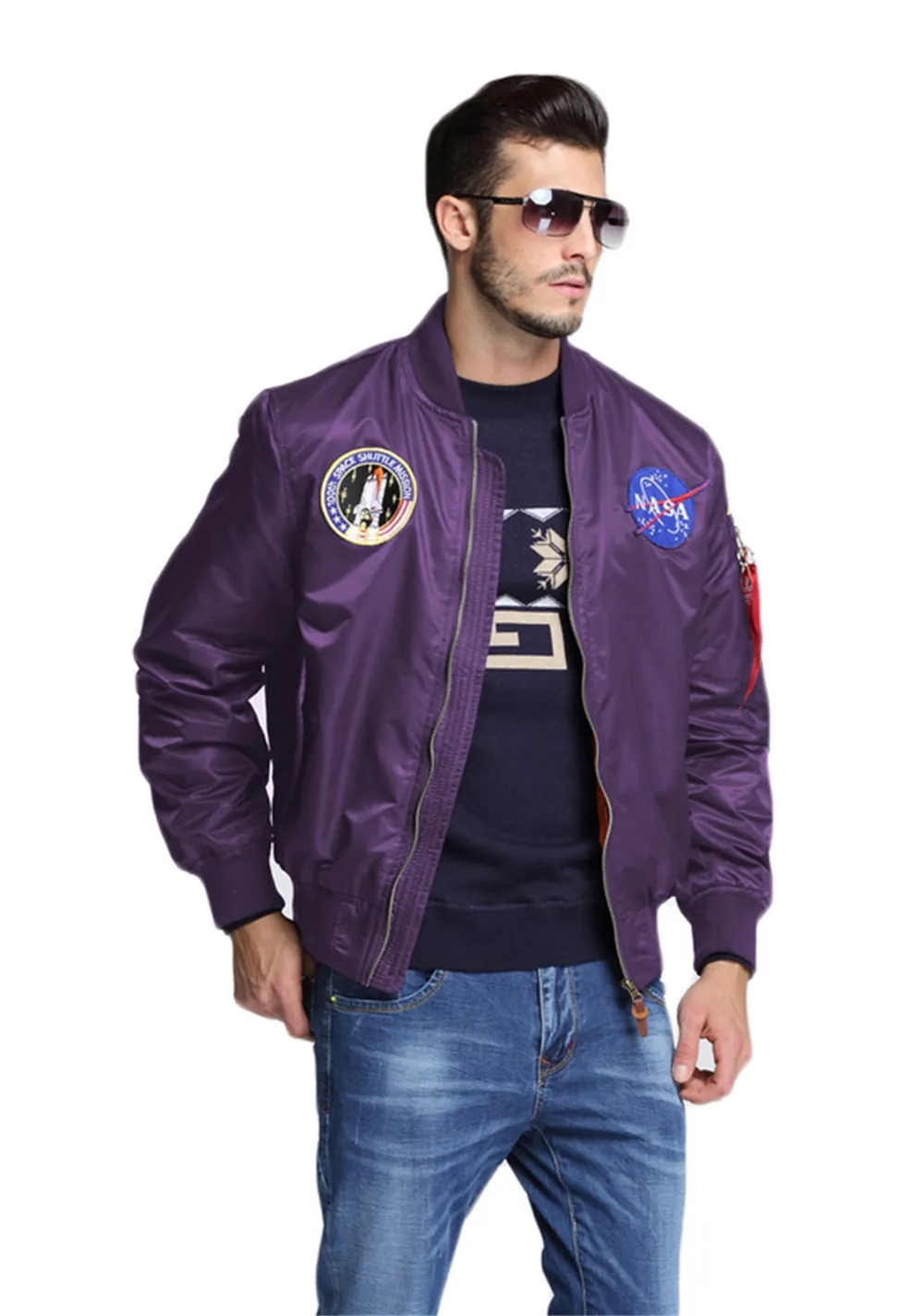 CORIRESHA NASA Embroidery Badge Bomber Jacket