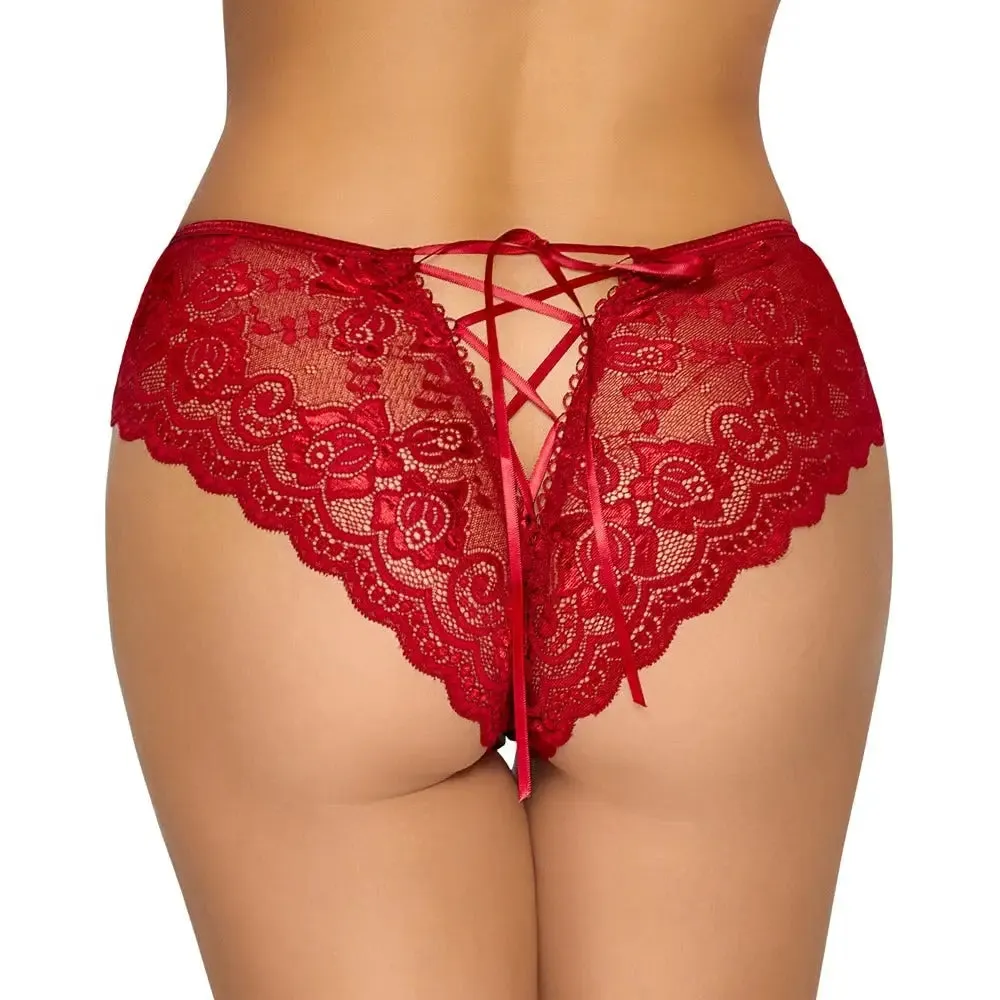 Cottelli Collection Wet Look Floral Crotchless Brief