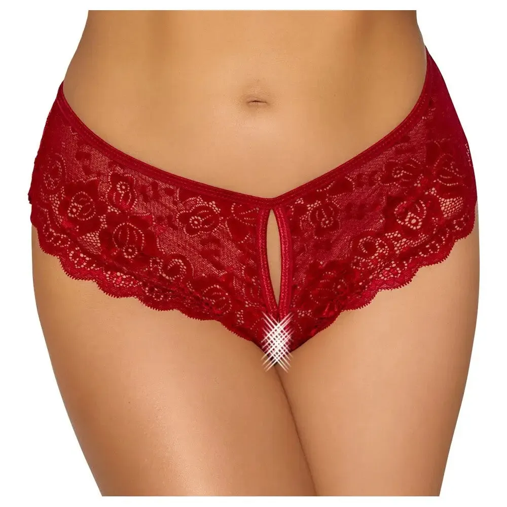 Cottelli Collection Wet Look Floral Crotchless Brief