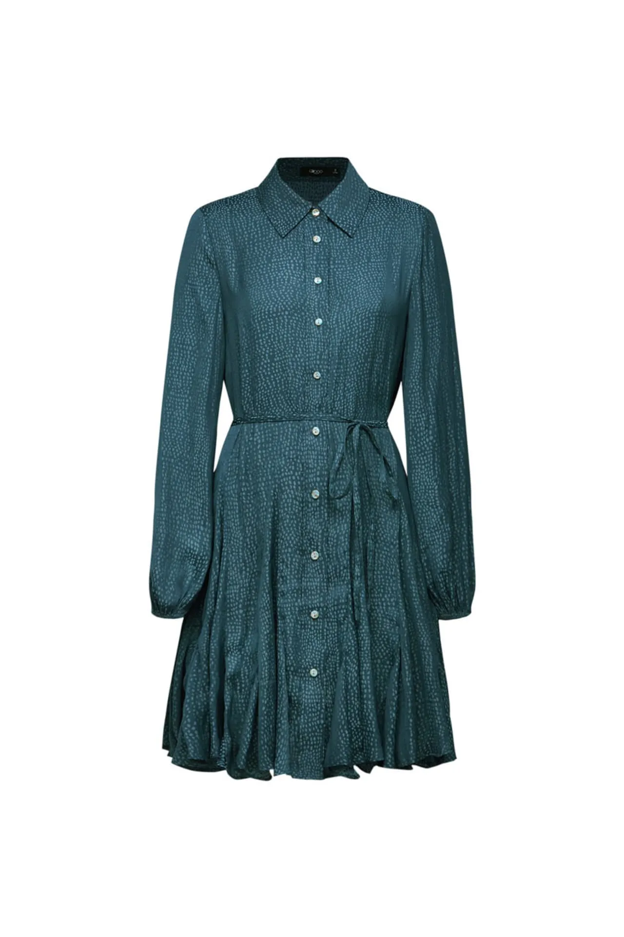 Dotted Jacquard Fit & Flare Shirt Dress with belt