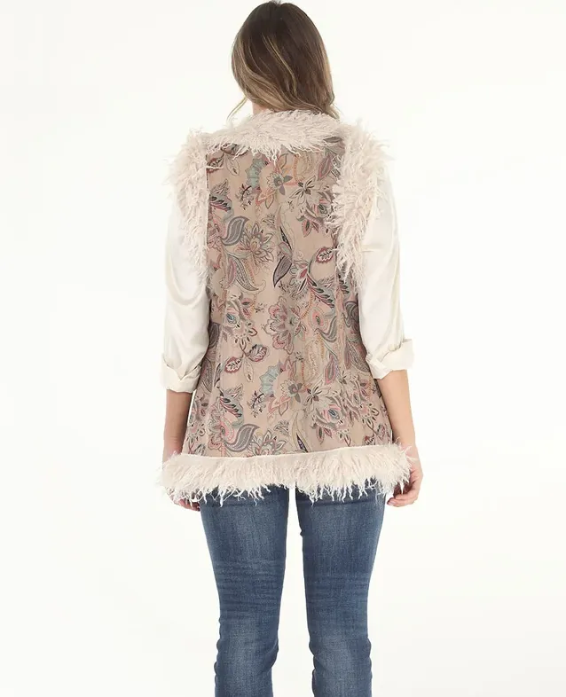 Dusty Floral Faux Suede & Faux Shearling Vest