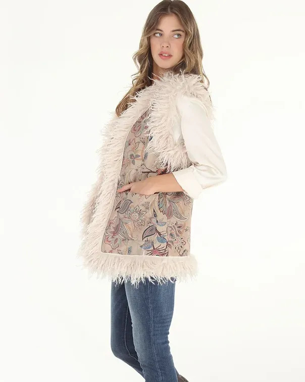 Dusty Floral Faux Suede & Faux Shearling Vest