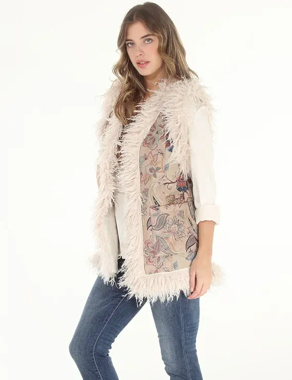 Dusty Floral Faux Suede & Faux Shearling Vest