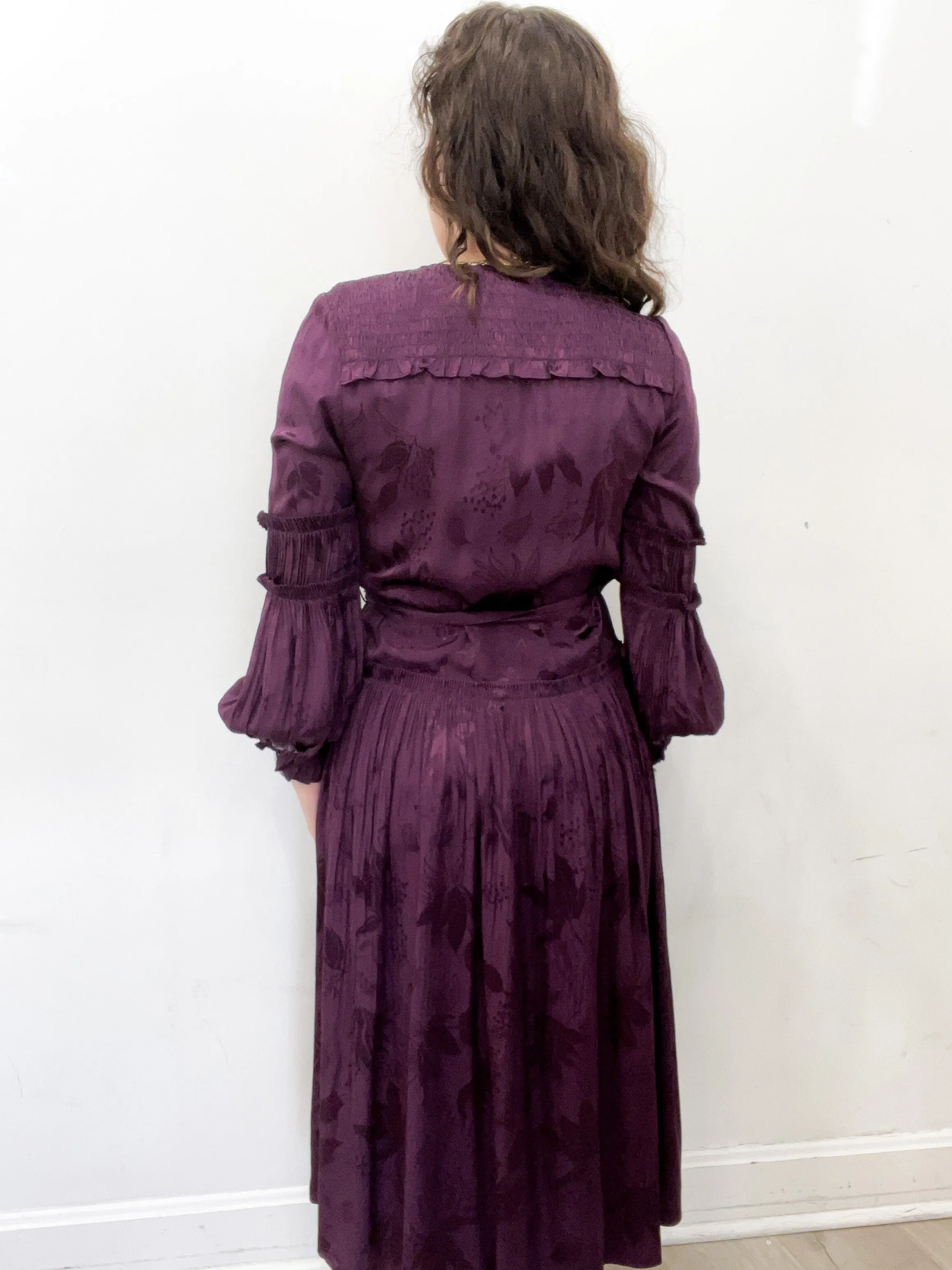 Edith Midi Wrap Dress in Eggplant - FINAL SALE