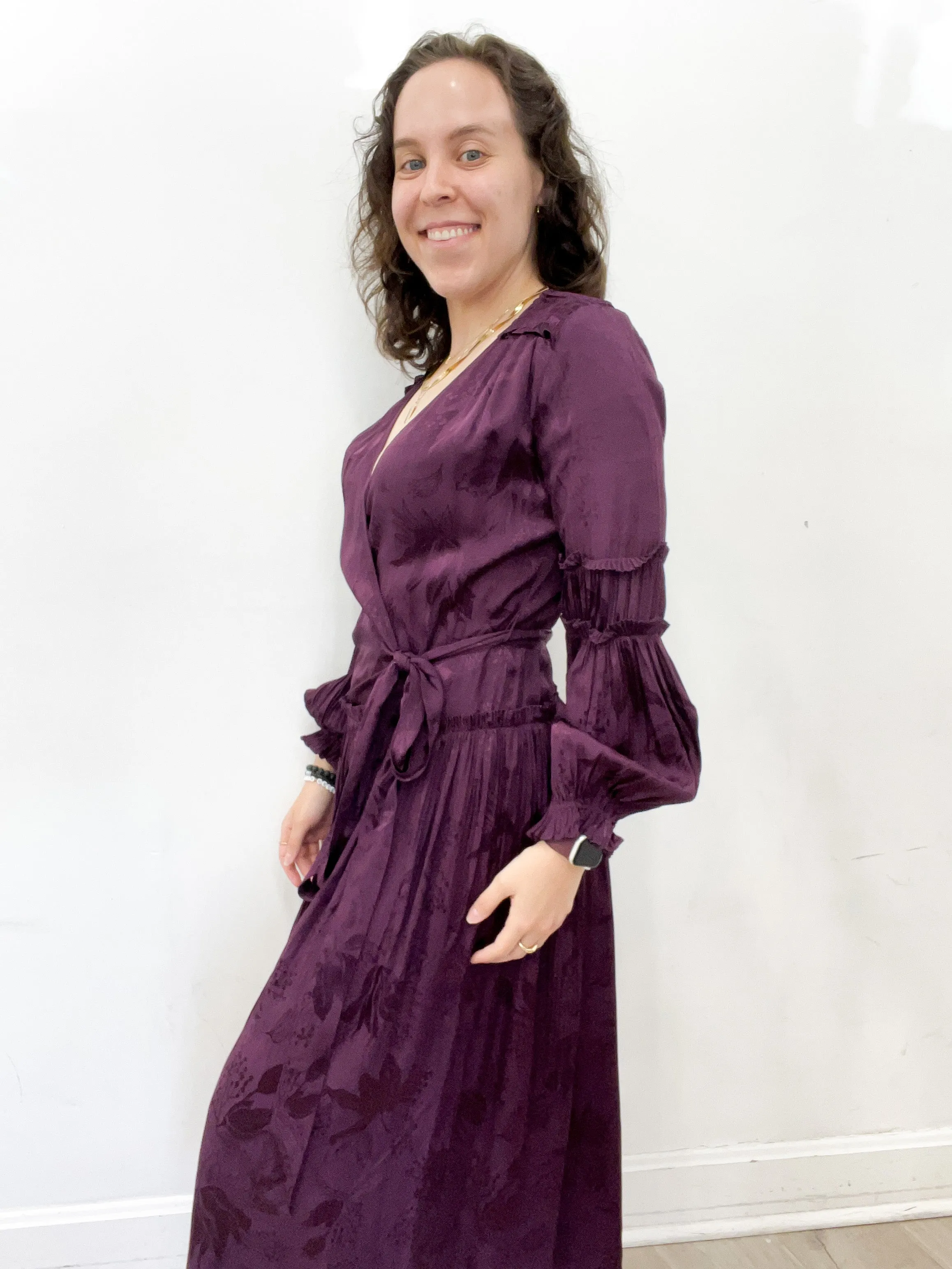 Edith Midi Wrap Dress in Eggplant - FINAL SALE