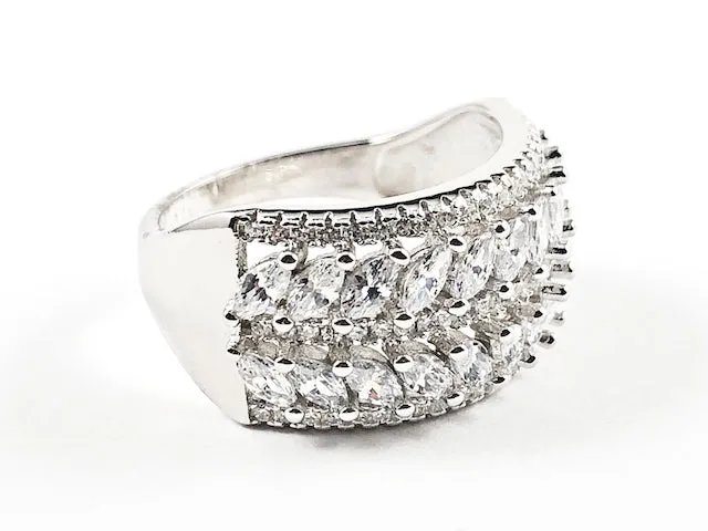 Elegant Multi Row Mix Shape CZ Setting Silver Ring