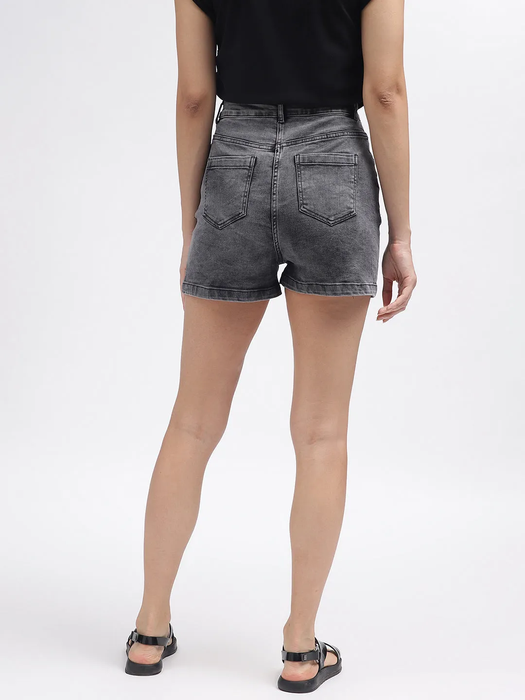 Elle Women Grey Solid Relaxed Fit Shorts