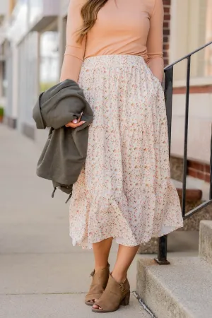 Feminine Floral Tiered Midi Skirt