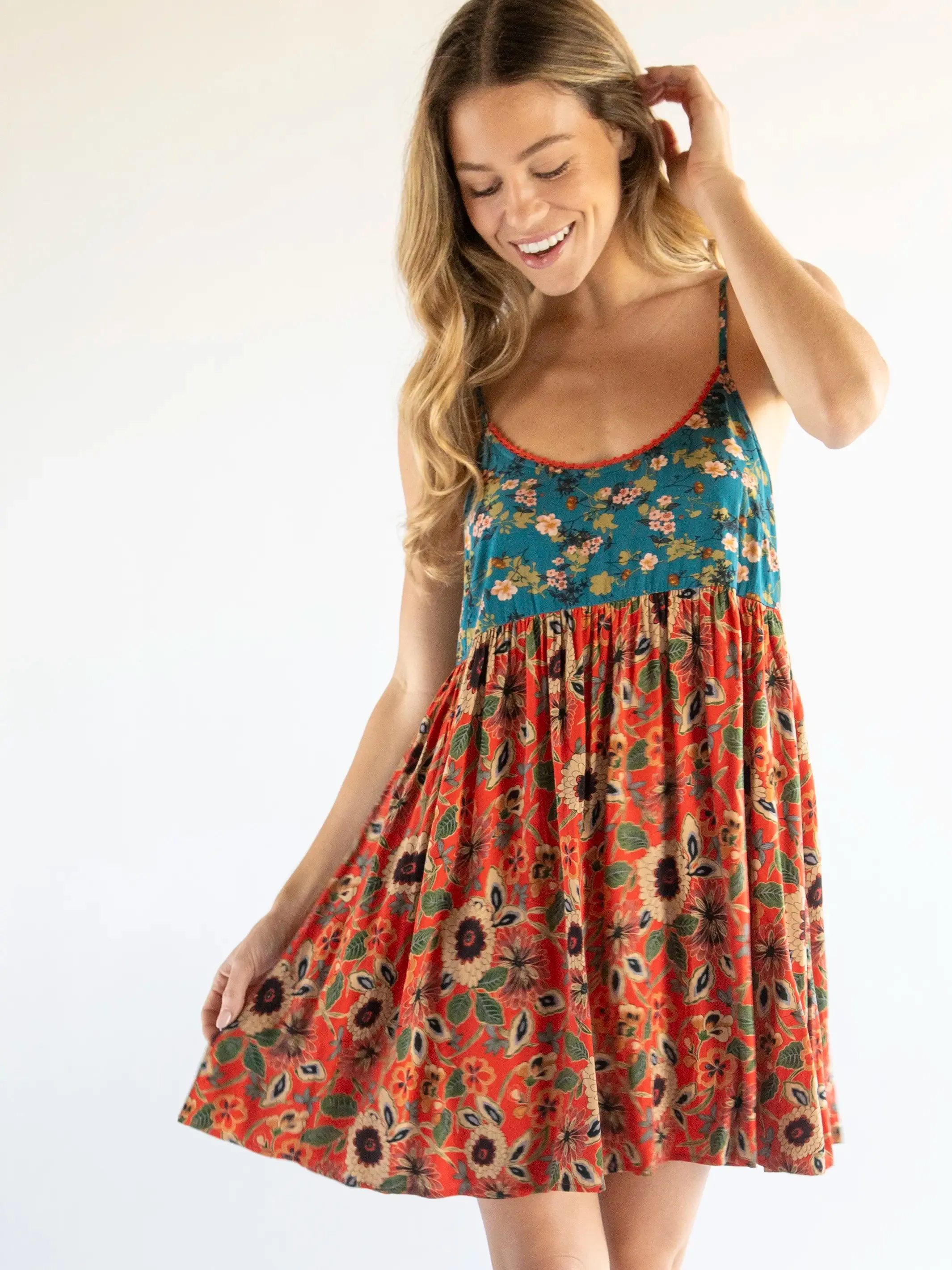 Gigi Mini Dress - Teal Orange Mix Floral