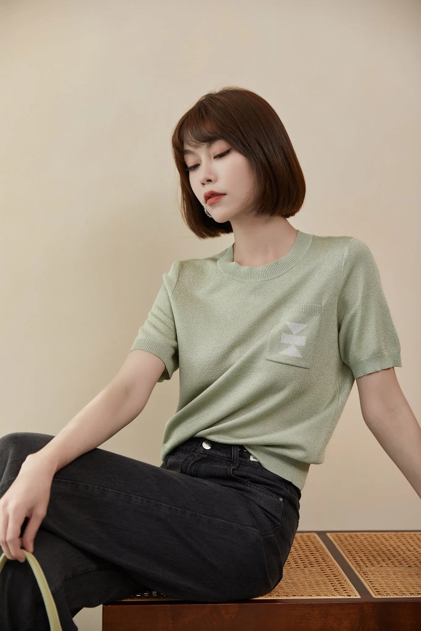 Green Short Sleeve Knit T-shirt