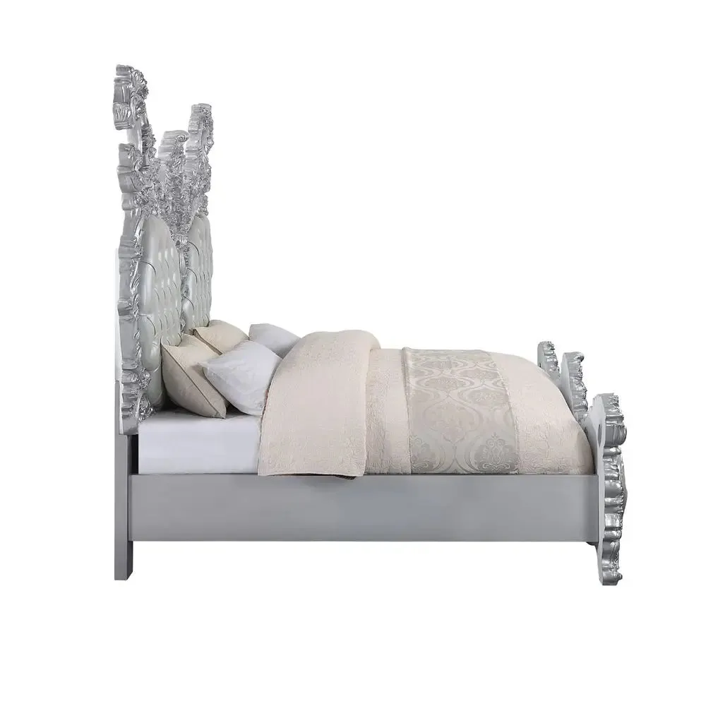 Gunnar King Bed, Faux Leather, Light Gold  & Gray Finish