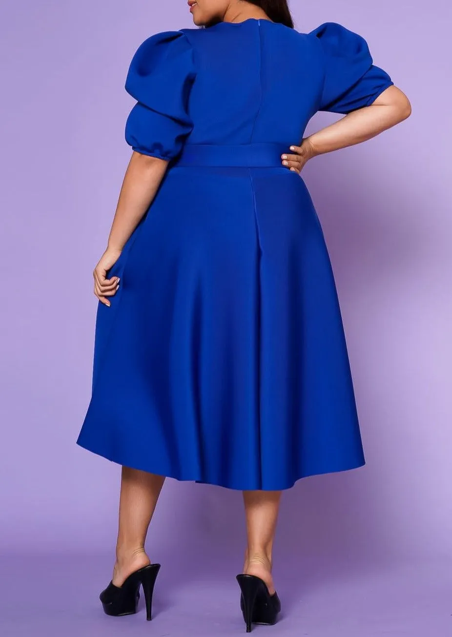 Hi Curvy Plus Size Women Flare Scuba Midi Dress With Pockets and Belt