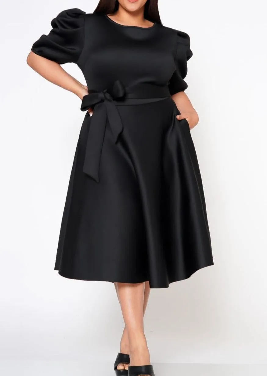 Hi Curvy Plus Size Women Flare Scuba Midi Dress With Pockets and Belt