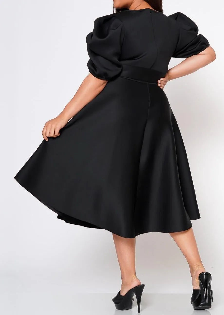 Hi Curvy Plus Size Women Flare Scuba Midi Dress With Pockets and Belt