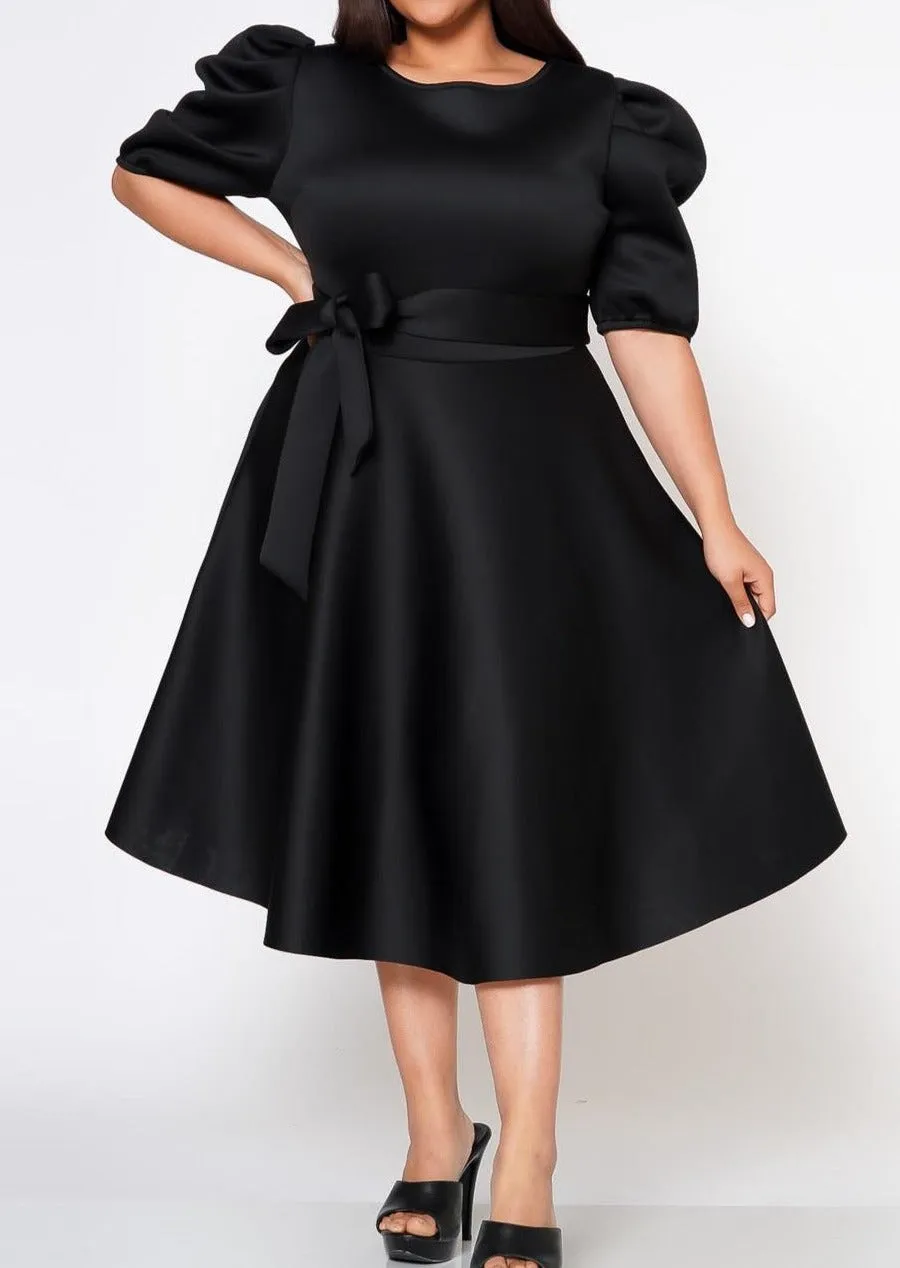 Hi Curvy Plus Size Women Flare Scuba Midi Dress With Pockets and Belt